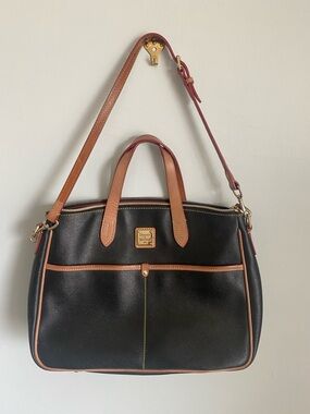 Dooney & Bourke Large Daniella Leather Satchel with Brown Trim